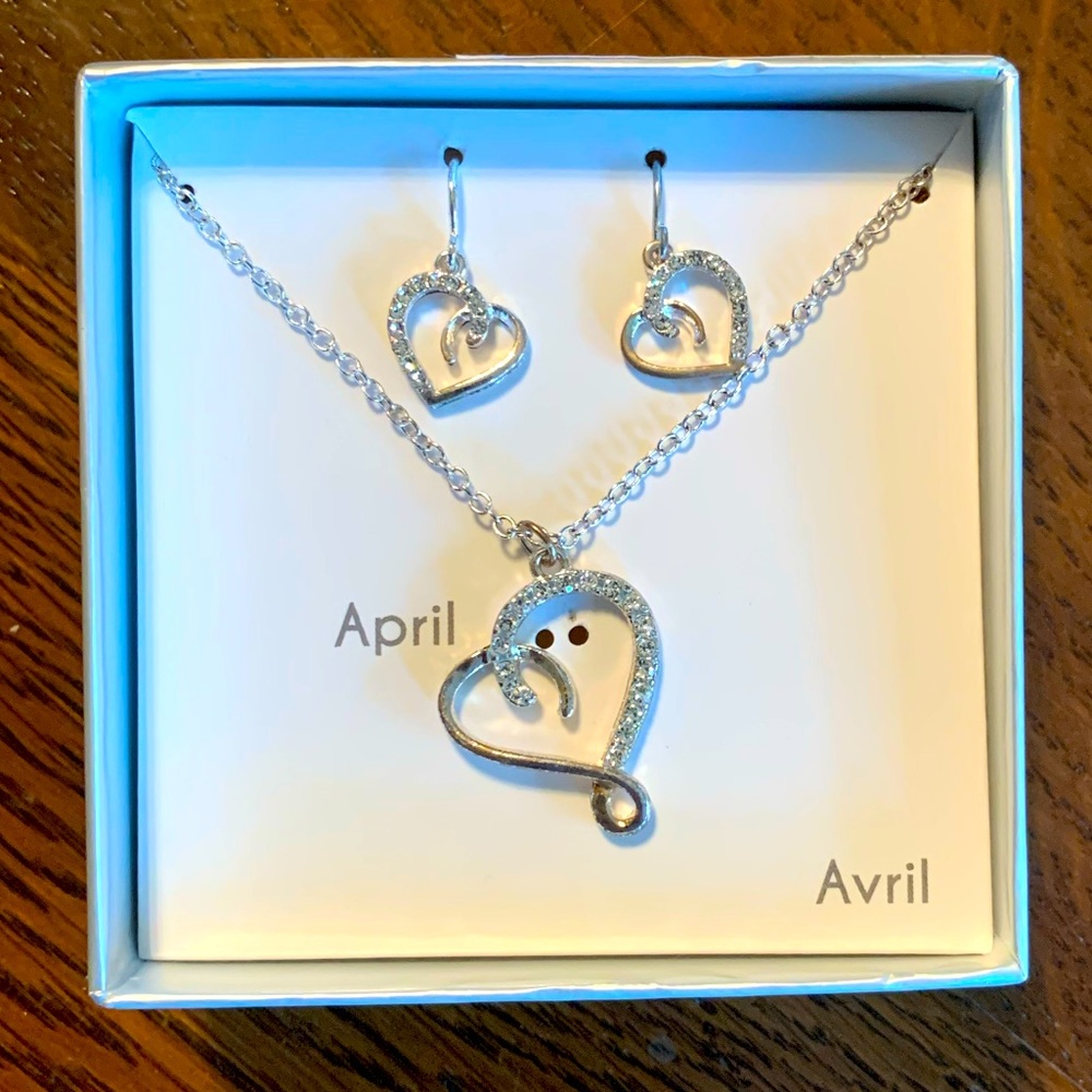 Silver Plated Heart Necklace & Earring Set with Signity Stones (costume jewelry)